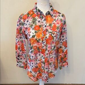 Anthropologie HD in Paris pink blue floral button front blouse Size 6 EUC